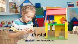  Presentation with school kids - PPT theme having indoor games - child in kindergarten kids background and a  colored foreground