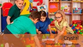  Presentation with building blocks - Slide deck consisting of indoor games - children building blocks in kindergarten background and a  colored foreground