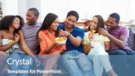  Presentation with brighter group - Audience pleasing presentation theme consisting of indoor games - group of friends sitting backdrop and a  colored foreground