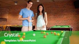  Presentation with students - Slide deck with indoor games - students holding queues while standing background and a shamrock green colored foreground