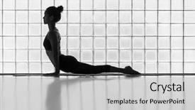  Presentation with salutations - Presentation design consisting of indoor gym - young woman practicing background and a light gray colored foreground