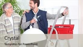  Presentation with visible light communication - Cool new slide deck with indoor lighting - man putting up a light backdrop and a light gray colored foreground