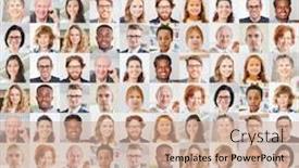  Presentation with people collage - PPT theme consisting of indoor-portrait-collage-of-people background and a coral colored foreground