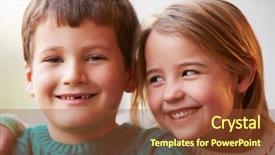  Presentation with sister - PPT theme featuring indoor portrait of brother and sister background and a tawny brown colored foreground