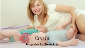  Presentation with babies - Amazing slide deck having indoor portrait of young happy smiling mother with twin babies at home backdrop and a soft green colored foreground