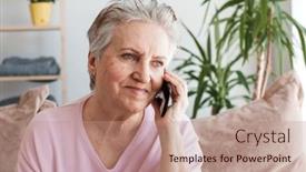  Presentation with senior living - Presentation design consisting of indoor-shot-of-friendly-senior background and a coral colored foreground