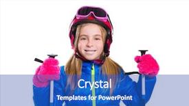  Presentation with kid happy birthday - PPT theme enhanced with indoor skiing - blond kid girl happy going background and a  colored foreground