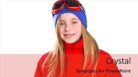  Presentation with indoor winter - Audience pleasing slide set consisting of indoor skiing - blond kid girl winter portrait backdrop and a red colored foreground
