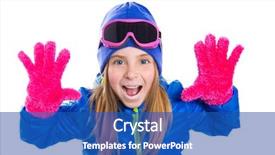  Presentation with snow blizzard in winter - Presentation design having indoor skiing - blond kid girl winter snow background and a  colored foreground