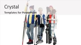  Presentation with clothing wooden clothes hanger object - Presentation having indoor skiing - group of teenagers in warm background and a white colored foreground