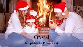  Presentation with indoor winter - Cool new slides with indoor skiing - happy family by fireplace parents backdrop and a teal colored foreground