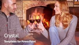  Presentation with luxury resort - Cool new presentation design with indoor skiing - happy young couple sitting near backdrop and a violet colored foreground