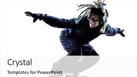  Presentation with one young man exercising handball - Cool new PPT theme with indoor skiing - one caucasian young snowboarder man backdrop and a  colored foreground