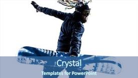  Presentation with young - Beautiful PPT theme featuring indoor skiing - one caucasian young snowboarder man backdrop and a ocean colored foreground