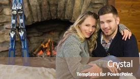  Presentation with skiing - Beautiful presentation theme featuring indoor skiing - portrait of a lovely romantic backdrop and a coral colored foreground