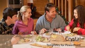  Presentation with teenage - Audience pleasing PPT theme consisting of indoor skiing - teenage family enjoying meal backdrop and a coral colored foreground