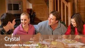  Presentation with alpine skiing - Slides featuring indoor skiing - teenage family enjoying meal background and a coral colored foreground