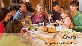  Presentation with oat meal - Audience pleasing presentation theme consisting of indoor skiing - two familes enjoying meal backdrop and a coral colored foreground