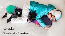  Presentation with winter sports - Theme enhanced with indoor skiing - woman in sports clothes background and a light gray colored foreground