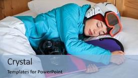  Presentation with snowboard - PPT layouts with indoor skiing - woman in sports clothes background and a light blue colored foreground