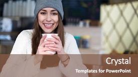  Presentation with clothing wooden clothes hanger object - Colorful PPT theme enhanced with indoor skiing - woman in winter clothes having backdrop and a tawny brown colored foreground