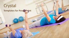  Presentation with females - Colorful PPT layouts enhanced with indoor sports - mature females doing exercise backdrop and a  colored foreground