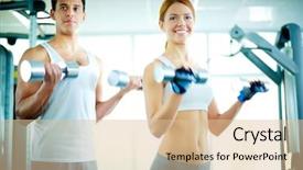  Presentation with pretty girl - PPT theme with indoor sports - portrait of pretty girl training background and a lemonade colored foreground