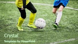  Presentation with sports children - Presentation design consisting of shot health child - legs of children soccer players background and a seafoam green colored foreground