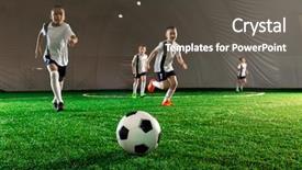  Presentation with football players field - Audience pleasing presentation theme consisting of several little football players running backdrop and a dark gray colored foreground