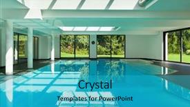  Presentation with house model software - Presentation design with indoor swimming pool of a modern house with spa background and a teal colored foreground