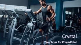  Presentation with exercise - Theme featuring indoor tanning - muscular athlete training legs background and a navy blue colored foreground