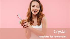  Presentation with pink white - PPT layouts with indoor tanning - smiling brunette woman 20s background and a coral colored foreground