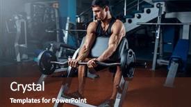  Presentation with office ergonomics man worker exercising - Theme having indoor tanning - tanned man exercise with barbell background and a  colored foreground