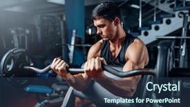  Presentation with office ergonomics man worker exercising - Theme consisting of indoor tanning - tanned man exercise with barbell background and a ocean colored foreground