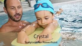  Presentation with swim boy - Slide set with indoor water park - boy child learning to swim background and a coral colored foreground