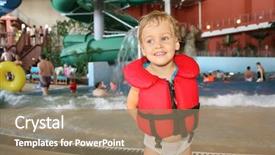  Presentation with water park - Slides with indoor water park - child in aquapark background and a coral colored foreground