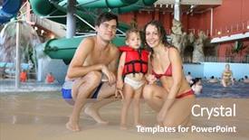  Presentation with water park - Audience pleasing presentation design consisting of indoor water park - family in aquapark backdrop and a coral colored foreground