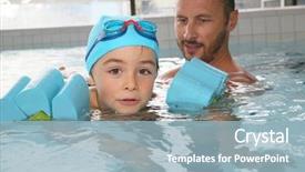  Presentation with swim boy - Colorful PPT theme enhanced with indoor water park - little boy learning how backdrop and a  colored foreground