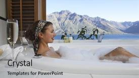  Presentation with mountain view - Colorful presentation theme enhanced with indoor water park - side view of a young backdrop and a  colored foreground