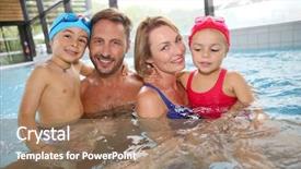  Presentation with photo - Theme enhanced with indoor water park - young woman photographer doing background and a coral colored foreground
