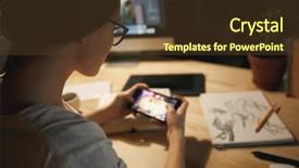  Presentation with mobile games - Slide deck with indoors at night play games background and a tawny brown colored foreground