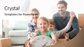  Presentation with young children playing - Audience pleasing PPT theme consisting of indoors happy family on moving backdrop and a white colored foreground