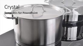  Presentation with kitchen utensils - Colorful PPT layouts enhanced with induccion - modern kitchen induction cooker backdrop and a white colored foreground