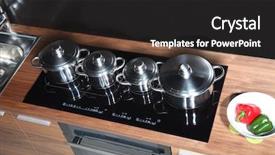  Presentation with kitchen - Audience pleasing PPT theme consisting of induccion - modern kitchen interior backdrop and a dark gray colored foreground