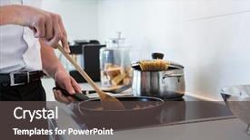  Presentation with food - Audience pleasing presentation design consisting of induction - mid-section of a man preparing backdrop and a dark gray colored foreground