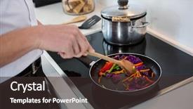  Presentation with food - Beautiful presentation design featuring induction - mid-section of a man preparing backdrop and a tawny brown colored foreground