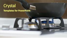  Presentation with gas - Slide set having induction cooker - fry pan on stove gas background and a tawny brown colored foreground