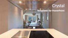  Presentation with kitchen - Colorful PPT theme enhanced with induction cooker - interior of house modern kitchen backdrop and a coral colored foreground