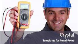 Presentation with voltmeter - Audience pleasing slide set consisting of component diagram - electrician holding voltmeter backdrop and a light blue colored foreground
