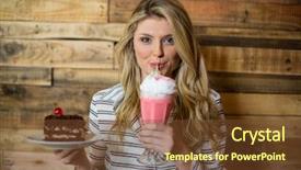  Presentation with milkshake - Beautiful presentation featuring indulge - portrait of woman holding plate backdrop and a tawny brown colored foreground